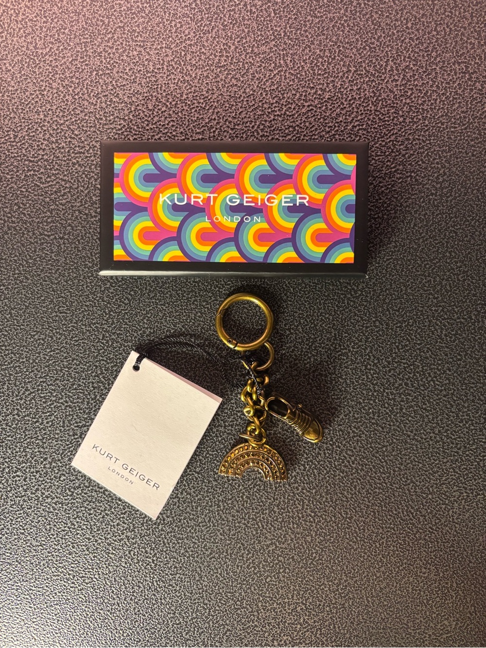 Kurt Geiger Gold Rainbow Pendant Key Charm